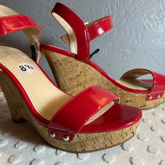 NINE WEST Red Patent Leather Cork Wedge - Picture 9 of 16